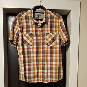 RW&CO. Men's Short-Sleeve Plaid Button-Down Shirt - Yellow, Brown, Olive